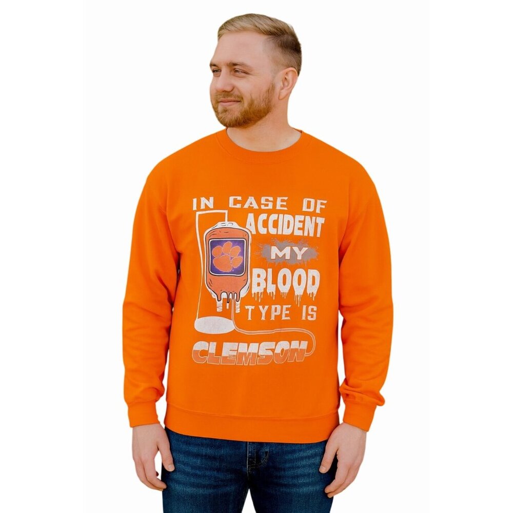 CLEMSON Sweatshirt "In Case of Accident My Blood Type is Clemson" - Unisex Large - Picture 7 of 7